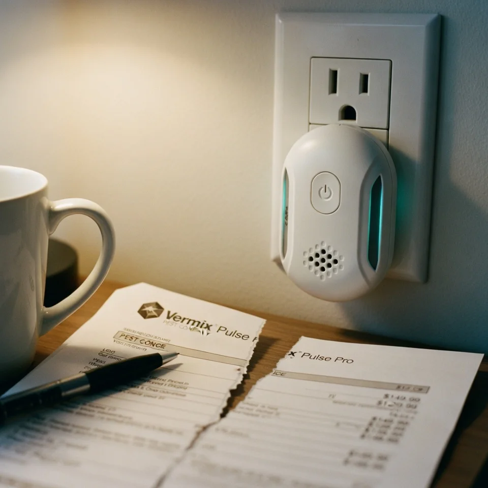 Tom H. from Georgia using Vermix Pulse Pro near a study table for silent pest protection